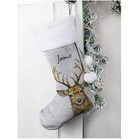 The Personalised Memento Company Personalised Reindeer Silver Grey Stocking