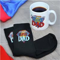 Personalised Message Super Dad Mug and Socks Set