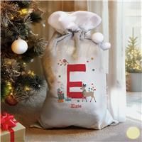 Personalised Grey Initial Reindeer Sack