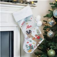 Personalised Grey Reindeer Stocking