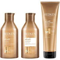 Redken All Soft Shampoo 300ml, Conditioner 300ml & Heavy Cream 250ml Pack in Clear