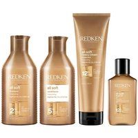 Redken All Soft Shampoo 300ml, Conditioner 300ml, Heavy Cream 250ml & Argan-6 Oil 111ml Pack in Clear