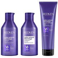 Redken Color Extend Blondage Shampoo, Conditioner 300ml & Anti-Brass Mask 250ml Pack in Clear