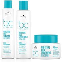 Schwarzkopf BC Clean PACK Moisture Kick Shampoo 250ml, Conditioner 200ml & Treatment 200ml in Clear