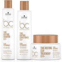 Schwarzkopf BC Clean PACK Time Restore Shampoo 250ml, Conditioner 200ml & Clay Treatment 200ml in Clear