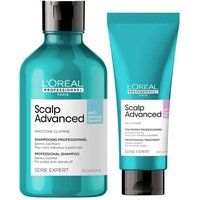 L'Oreal Professionnel Serie Expert Scalp Advanced Anti-Dandruff Dermo-Clarifier Shampoo 300ml & Anti-Discomfort Hair Treatment 200ml Duo in Clear