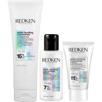Redken Acidic Bonding Concentrate 5-Minute Liquid Mask 250ml, Acidic Bonding Concentrate Shampoo 50ml & Conditioner 30ml in Clear