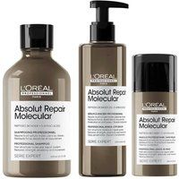 L'Oreal Professionnel Serie Expert Absolut Repair Molecular Hair Shampoo 300ml, Leave-In-Mask 100ml & Rinse-off Serum 250ml Pack in Clear