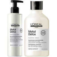 L'Oreal Professionnel Metal Detox Anti-Porosity Filler Pre-Shampoo Treatment & Metal Detox Shampoo 300ml Duo in Clear