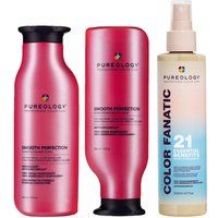 Pureology Smooth Perfection Shampoo, Conditioner & Fanatic Multi-Tasking Spray 200ml Pack in Clear