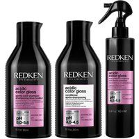Redken Acidic Color Gloss Sulphate-Free Shampoo 300ml, Acidic Color Gloss Conditioner 300ml & Heat Protection Treatment 190ml in Clear