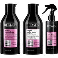 Redken Acidic Color Gloss Sulphate-Free Shampoo & Conditioner Supersize 500ml & Heat Protection Leave-In Treatment 190ml in Clear