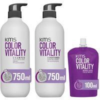 KMS Color Vitality Shampoo 750ml, Conditioner 750ml & Intense Gloss Treatment 100ml in Clear