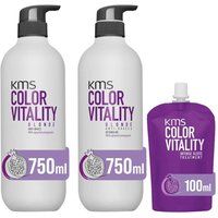 KMS Color Vitality Blonde Shampoo 750ml, Conditioner 750ml & Intense Gloss Treatment 100ml in Clear