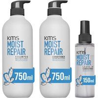KMS Moist Repair Shampoo 750ml, Conditioner 750ml & Leave-In Conditioner 150ml Pack in Clear