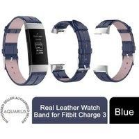 Real Leather Watch Band for Fitbit Charge 3 - Blue