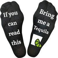Gifting Slogan Socks, if you can read this bring me a tequila, Black,Uk Size 4-7