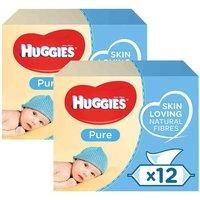 Huggies Pure Baby Wipes Perfume-free with 99 % Water & Skin Loving Natural Fiber - 2 Pack