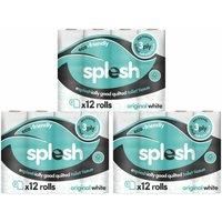 Splesh By Cusheen Quilted Luxury White 3 Ply Soft Toilet Tissue Paper 36 Rolls