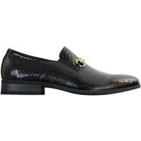 Mens Black Patent Shiny Slip On PU Snake Crocodile Leather Shoes Gold Buckle