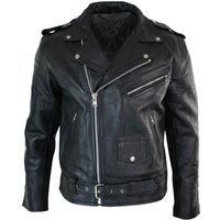 Infinty Men/'s Cow Hide Original Cross Zip Brando Biker Motorcycle Real Leather Coat, Black, 4XL