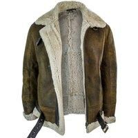 Mens Vintage Antique Sherling Sheepskin Cream Fur Air Force Pilot RAF Jacket