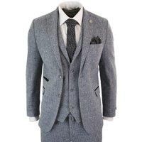 Mens Light Grey 3 Piece Tweed Suit Herringbone Wool Vintage Retro