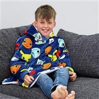 Hugzee Oversized Wearable Hooded Fleece | Super Warm and Cosy Sherpa Lined, Pokemon Design | Perfect For Kids Aged 7-12 Years, One Size Suggested Height 85cm+