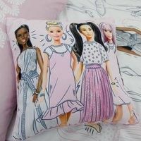 Character World Official Barbie Square Cushion Pillow, Super Soft Reversible 2 Sided, Figures Pink Design, Perfect for the Bedroom, Chair or on the Sofa