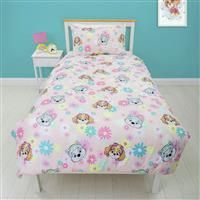 Character World Paw Patrol Official Single Childs Duvet Cover Set | Flowers Design Reversible 2 Sided Bedding Including Matching Pillow Case | Single Bed Set