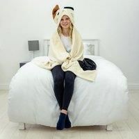 Official Squishmallows Hooded Fleece Throw Blanket | Super Soft Warm Off White Throw, 3D Cam Cat Design | Perfect For Home, Bedroom, Sleepovers & Camping | Size 100 x 120cm