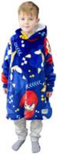 Character World Hugzee Oversized Wearable Hooded Fleece | Super Warm and Cosy Sherpa Lined, Sonic the Hedgehog Design | Perfect For Kids Aged 7-12 Years, One Size Suggested Height 85cm+ Multi