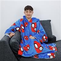 Character World Disney Official Spiderman Oversized Wearable Hooded Fleece | Super Warm and Cosy Spidey Heads Up Design | Perfect For Kids Aged 7-12 Years, One Size Suggested Height 85cm+ Blue