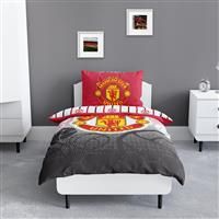 Manchester United FC Character World Official Single Duvet Cover Set, Crest Design | Red Reversible 2 Sided Football Bedding Cover Official Merchandise Including Matching Pillow Case