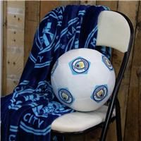 Manchester City FC Officially Licensed Soccer Ball Round Cushion, Super Soft White Football Crest Pillow, Perfect For Any Bedroom, on the Sofa 25 x 25cm
