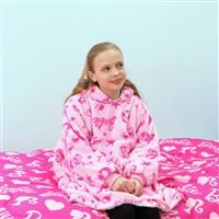 Barbie Oversized Wearable Hooded Fleece Pink Hugzee Size M For 7-12 Year Old