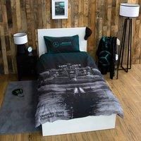 Character World Mercedes AMG Petronas Official Single Duvet Cover Set, Stealth Design | Black Reversible 2 Sided Formula One Bedding Cover Official Merchandise Including Matching Pillow Case