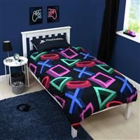 PlayStation Official Single Duvet Cover Set, Abstract Design | Reversible 2 Sided Bedding Cover Official Merchandise Including Matching Pillow Case | Gaming Single Bed Quilt