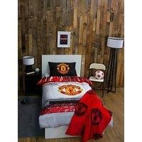 Manchester United FC Official Single Duvet Cover Set, Theatre Design | Red Reversible 2 Sided Football Stadium Bedding Cover Official Merchandise Including Matching Pillow Case