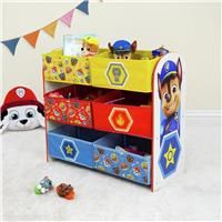 Official Paw Patrol Children/'s Storage Unit - Wooden Shelves with 6 Fabric Containers, Toys Book Storage Organiser for Kids Playroom, Bedroom