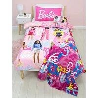 Barbie Official Double Childs Duvet Cover Set | Unboxed Design Reversible 2 Sided Teens Kids Dolls Bedding Including Matching Pillow Cases | Polyester Double Quilt Cover, Pink