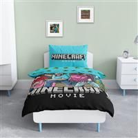 Official Minecraft Movie Single Duvet Cover Set | Gaming Design Reversible 2 Sided Bedding Including Matching Pillow Case | Single Bed Set