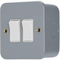 Contactum CLA3722 10AX 2-Gang 2-Way Metal Clad Light Switch with White Inserts (997RP)