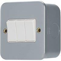 Contactum CLA3732 10AX 3-Gang 2-Way Metal Clad Light Switch with White Inserts (530RP)