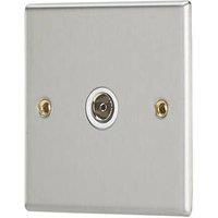 Contactum iConic 1-Gang Female Coaxial TV Socket Brushed Steel with White Inserts (555RP)