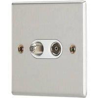 Contactum iConic 2-Gang Coaxial TV & F-Type Satellite Socket Brushed Steel with White Inserts (917RP)