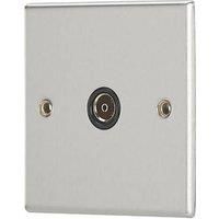 Contactum iConic 1-Gang Isolated Female Coaxial TV Socket Brushed Steel with Black Inserts (970RP)