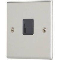 Contactum iConic 1-Gang Slave Telephone Socket Brushed Steel with Black Inserts (310RP)