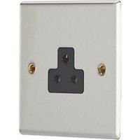 Contactum iConic 2A 1-Gang Unswitched Round Pin Socket Brushed Steel with Black Inserts (748RP)