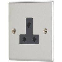 Contactum iConic 5A 1-Gang Unswitched Round Pin Socket Brushed Steel with Black Inserts (860RP)